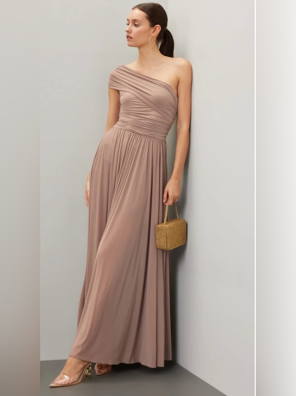 Ronny Kobo Collection One-Shoulder Mauve Evening Gown